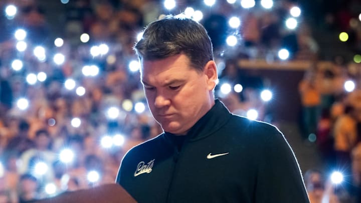 Jan 31, 2026; Tempe, Arizona, USA; Arizona Wildcats head coach Tommy Lloyd prior to the game against the Arizona State Sun Devils at Desert Financial Arena. Mandatory Credit: Mark J. Rebilas-Imagn Images