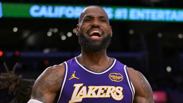 Dec 10, 2025; Los Angeles, California, USA; Los Angeles Lakers forward Lebron James (23) reacts after a missed basket during the second half against the San Antonio Spurs at Crypto.com Arena. Mandatory Credit: Jayne Kamin-Oncea-Imagn Images