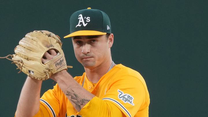 Jun 20, 2026; West Sacramento, California, USA; Athletics starting pitcher J.T. Ginn (35) during the fourth inning against the Los Angeles Angels at Sutter Health Park. Mandatory Credit: Darren Yamashita-Imagn Images Jun 20, 2026; West Sacramento, California, USA; Athletics starting pitcher J.T. Ginn (35) during the fourth inning against the Los Angeles Angels at Sutter Health Park. Mandatory Credit: Darren Yamashita-Imagn Images