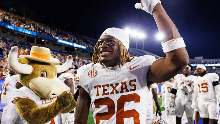 Texas Longhorns linebacker Ty'Anthony Smith (26) celebrates after the game against the Kentucky Wildcats at Kroger Field. Texas Longhorns linebacker Ty'Anthony Smith (26) celebrates after the game against the Kentucky Wildcats at Kroger Field.