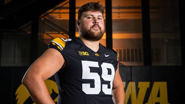 Iowa offensive lineman Trevor Lauck (59) stands for a portrait during Hawkeye football media day, Friday, Aug. 14, 2026, in Iowa City. Iowa offensive lineman Trevor Lauck (59) stands for a portrait during Hawkeye football media day, Friday, Aug. 14, 2026, in Iowa City.