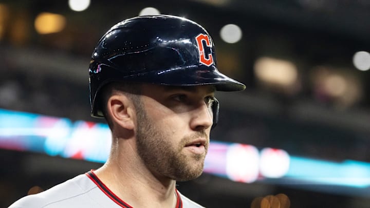 Aug 19, 2025; Phoenix, Arizona, USA; Cleveland Guardians infielder David Fry against the Arizona Diamondbacks at Chase Field. Mandatory Credit: Mark J. Rebilas-Imagn Images Aug 19, 2025; Phoenix, Arizona, USA; Cleveland Guardians infielder David Fry against the Arizona Diamondbacks at Chase Field. Mandatory Credit: Mark J. Rebilas-Imagn Images