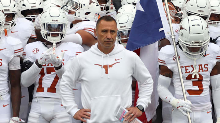 Texas Longhorns head coach Steve Sarkisian waits to lead his team onto the field prior to the game against the Mississippi State Bulldogs at Davis Wade Stadium at Scott Field.