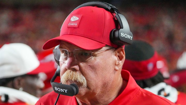 Aug 22, 2025; Kansas City, Missouri, USA; Kansas City Chiefs head coach Andy Reid on the sidelines against the Chicago Bears during the first half of the game at GEHA Field at Arrowhead Stadium. Mandatory Credit: Denny Medley-Imagn Images Aug 22, 2025; Kansas City, Missouri, USA; Kansas City Chiefs head coach Andy Reid on the sidelines against the Chicago Bears during the first half of the game at GEHA Field at Arrowhead Stadium. Mandatory Credit: Denny Medley-Imagn Images