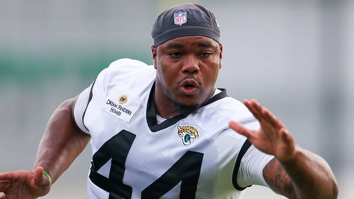 Jul 26, 2024; Jacksonville, FL, USA; Jacksonville Jaguars linebacker Travon Walker (44) participates in training camp at Miller Electric Center. 