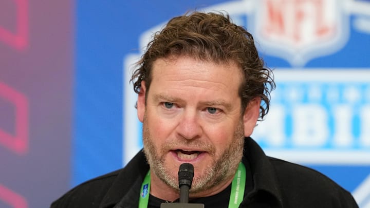 Seattle Seahawks general manager John Schneider speaks at the NFL Scouting Combine.