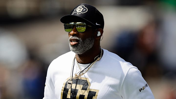 Apr 19, 2025; Boulder, CO, USA; Colorado Buffaloes head coach Deion Sanders before the spring game at Folsom Field. Mandatory Credit: Isaiah J. Downing-Imagn Images