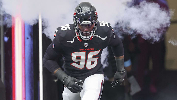 Oct 27, 2024; Houston, Texas, USA; Houston Texans defensive end Denico Autry (96) runs onto the field before the game against the Indianapolis Colts at NRG Stadium. Mandatory Credit: Troy Taormina-Imagn Images Oct 27, 2024; Houston, Texas, USA; Houston Texans defensive end Denico Autry (96) runs onto the field before the game against the Indianapolis Colts at NRG Stadium. Mandatory Credit: Troy Taormina-Imagn Images