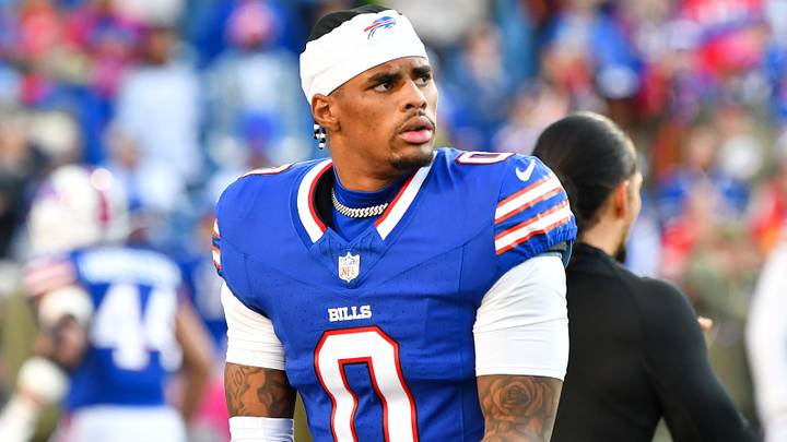 Buffalo Bills wide receiver Keon Coleman warms up before the game against the Kansas City Chiefs. Buffalo Bills wide receiver Keon Coleman warms up before the game against the Kansas City Chiefs.