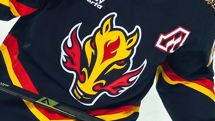 Mar 3, 2026; Calgary, Alberta, CAN; Calgary Flames left wing Blake Coleman (20) skates during the warmup period against the Dallas Stars at Scotiabank Saddledome. Mandatory Credit: Sergei Belski-Imagn Images