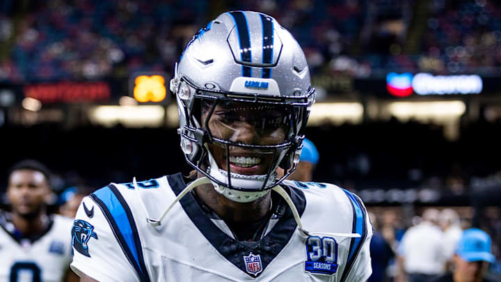 Sep 8, 2024; New Orleans, Louisiana, USA; Carolina Panthers cornerback Lonnie Johnson Jr. (32) walks off the field before the game against the New Orleans Saints at Caesars Superdome. Mandatory Credit: Stephen Lew-Imagn Images Sep 8, 2024; New Orleans, Louisiana, USA; Carolina Panthers cornerback Lonnie Johnson Jr. (32) walks off the field before the game against the New Orleans Saints at Caesars Superdome. Mandatory Credit: Stephen Lew-Imagn Images