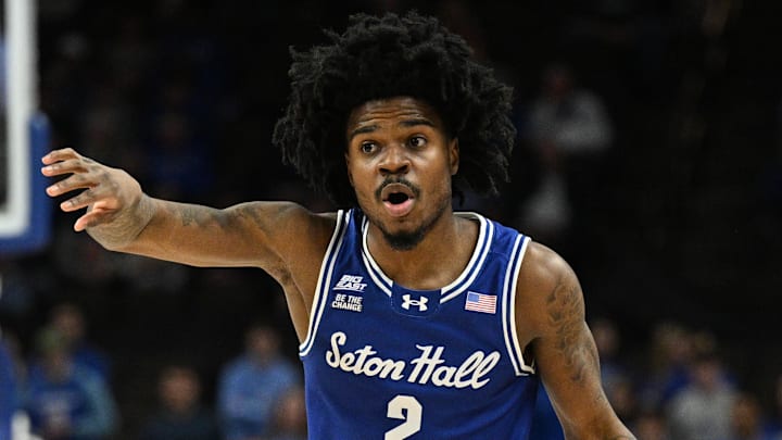 Seton Hall Pirates guard Tajuan Simpkins (2) dribbles against the Creighton Bluejays during the first half at CHI Health Center Omaha.