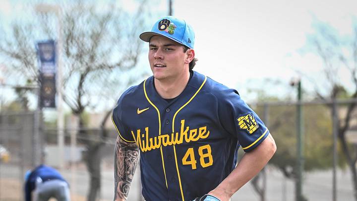 Brewers first base prospect Eric Bitonti jogs off the field during spring training workouts Sunday, February 15, 2026, at American Family Fields of Phoenix in Phoenix, Arizona. Brewers first base prospect Eric Bitonti jogs off the field during spring training workouts Sunday, February 15, 2026, at American Family Fields of Phoenix in Phoenix, Arizona.