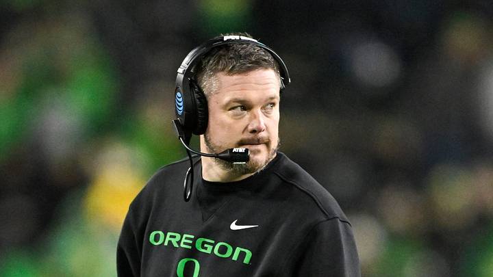 Dec 20, 2025; Eugene, OR, USA; Oregon Ducks head coach Dan Lanning looks on during the fourth quarter against the James Madison Dukes at Autzen Stadium. Mandatory Credit: Craig Strobeck-Imagn Images Dec 20, 2025; Eugene, OR, USA; Oregon Ducks head coach Dan Lanning looks on during the fourth quarter against the James Madison Dukes at Autzen Stadium. Mandatory Credit: Craig Strobeck-Imagn Images