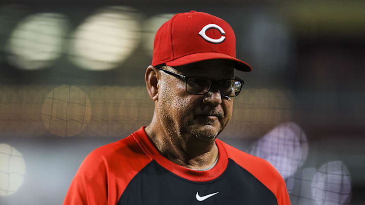 Cincinnati Reds manager Terry Francona (77) walks off the field