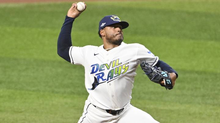 Oct 19, 2026; St. Petersburg, Florida, USA; Tampa Bay Rays pitcher Freddy Peralta (51) pitches against the Cleveland Guardians during the first inning in game six of the ALCS for the 2026 MLB Playoffs at Tropicana Field. Mandatory Credit: Pablo Robles-Imagn Images Oct 19, 2026; St. Petersburg, Florida, USA; Tampa Bay Rays pitcher Freddy Peralta (51) pitches against the Cleveland Guardians during the first inning in game six of the ALCS for the 2026 MLB Playoffs at Tropicana Field. Mandatory Credit: Pablo Robles-Imagn Images