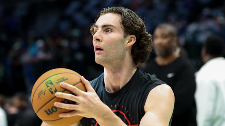 Apr 12, 2026; Dallas, Texas, USA;  Chicago Bulls guard Josh Giddey (3) warms up before the game against the Dallas Mavericks at American Airlines Center. Mandatory Credit: Kevin Jairaj-Imagn Images