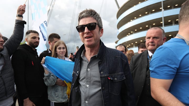 Gallagher with City fans outside the Etihad