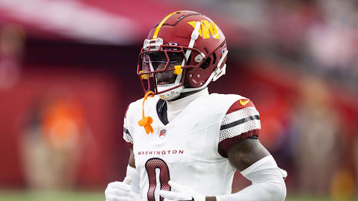  Washington Commanders cornerback Mike Sainristil (0) against the Arizona Cardinals at State Farm Stadium. Mandatory Credit: Mark J. Rebilas-Imagn Images