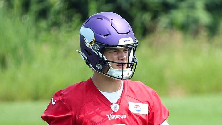 Jun 10, 2025; Minneapolis, MN, USA; Minnesota Vikings quarterback J.J. McCarthy (9) practices during minicamp at the Minnesota Vikings Training Facility. Mandatory Credit: Matt Krohn-Imagn Images