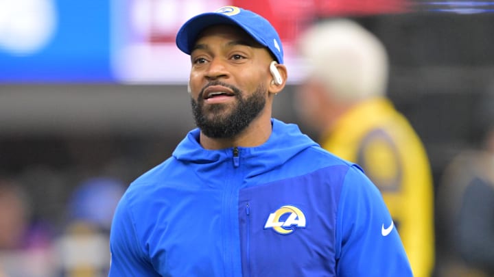 Jan 4, 2026; Inglewood, California, USA;  Los Angeles Rams assistant head coach and passing game coordinator Aubrey Pleasant on the field prior to a game against the Arizona Cardinals at SoFi Stadium. Mandatory Credit: Jayne Kamin-Oncea-Imagn Images
