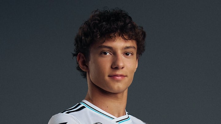 Andrea Kimi Antonelli and George Russell in the new 2025 Mercedes team kit.