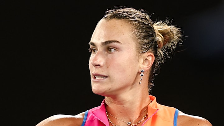 Aryna Sabalenka pumps her fist at the Australian Open