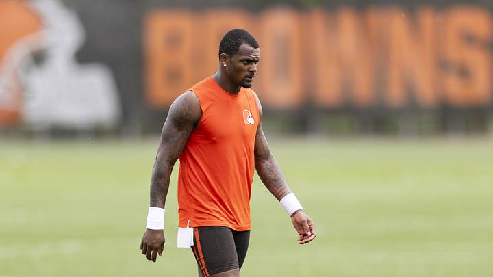 Jun 9, 2026; Berea, OH, USA; Cleveland Browns quarterback Deshaun Watson (4) walks off the field following mandatory mini camp at Cross Country Mortgage Campus. Mandatory Credit: Scott Galvin-Imagn Images Jun 9, 2026; Berea, OH, USA; Cleveland Browns quarterback Deshaun Watson (4) walks off the field following mandatory mini camp at Cross Country Mortgage Campus. Mandatory Credit: Scott Galvin-Imagn Images