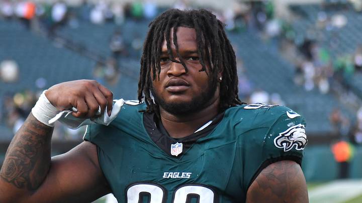 Oct 13, 2024; Philadelphia, Pennsylvania, USA; Philadelphia Eagles defensive tackle Jalen Carter (98) walks off the field after win against the Cleveland Browns at Lincoln Financial Field. Mandatory Credit: Eric Hartline-Imagn Images Oct 13, 2024; Philadelphia, Pennsylvania, USA; Philadelphia Eagles defensive tackle Jalen Carter (98) walks off the field after win against the Cleveland Browns at Lincoln Financial Field. Mandatory Credit: Eric Hartline-Imagn Images