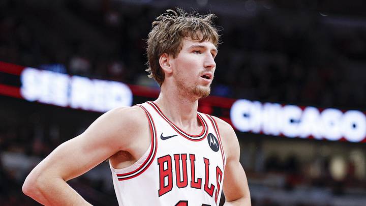 Oct 29, 2025; Chicago, Illinois, USA; Chicago Bulls forward Matas Buzelis (14) reacts during the first half of a an NBA game against the Sacramento Kings at United Center. Mandatory Credit: Kamil Krzaczynski-Imagn Images