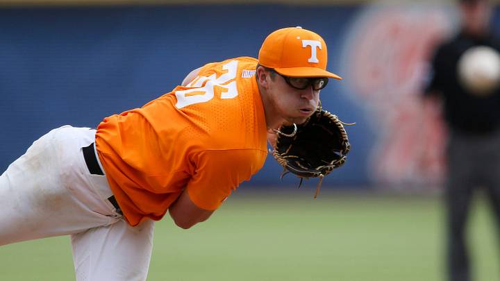 Tennessee pitcher Chad Dallas (36) delivers a pitch to the plate against Mississippi State during the SEC Tournament Thursday, May 27, 2021, in the Hoover Met in Hoover, Alabama. [Staff Photo/Gary Cosby Jr.]

Sec Tournament Tennessee Vs Mississippi State