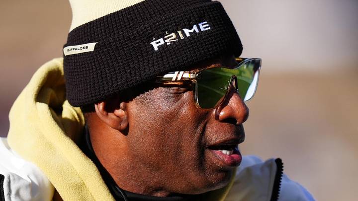 Nov 29, 2024; Boulder, Colorado, USA; Colorado Buffaloes head coach Deion Sanders before the game against the Oklahoma State Cowboys at Folsom Field. Nov 29, 2024; Boulder, Colorado, USA; Colorado Buffaloes head coach Deion Sanders before the game against the Oklahoma State Cowboys at Folsom Field.