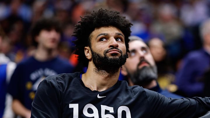 Feb 1, 2026; Denver, Colorado, USA; Denver Nuggets guard Jamal Murray (27) in the first quarter against the Oklahoma City Thunder at Ball Arena. Feb 1, 2026; Denver, Colorado, USA; Denver Nuggets guard Jamal Murray (27) in the first quarter against the Oklahoma City Thunder at Ball Arena.