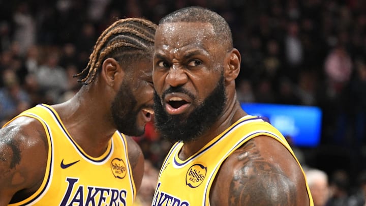 Dec 4, 2025; Toronto, Ontario, CAN; Los Angeles Lakers forward LeBron James (23) reacts after a win over the Toronto Raptors at Scotiabank Arena. Mandatory Credit: Dan Hamilton-Imagn Images