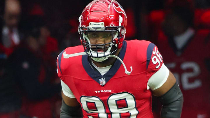 Houston Texans defensive tackle Sheldon Rankins (98) is introduced before playing against the Jacksonville Jaguars at NRG Stadium. 