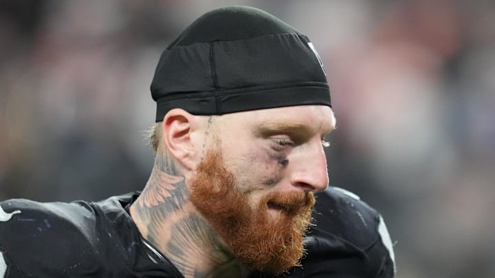 Dec 7, 2025; Paradise, Nevada, USA;  Las Vegas Raiders defensive end Maxx Crosby (98) leaves the field following a game against the Denver Broncos at Allegiant Stadium. Mandatory Credit: Stephen R. Sylvanie-Imagn Images