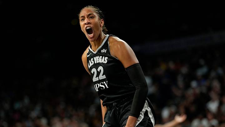 Jul 12, 2026; Las Vegas, Nevada, USA; Las Vegas Aces center A'ja Wilson (22) reacts after scoring against the Indiana Fever during the third quarter of a WNBA basketball game at Michelob Ultra Arena. Mandatory Credit: Lucas Peltier-Imagn Images Jul 12, 2026; Las Vegas, Nevada, USA; Las Vegas Aces center A'ja Wilson (22) reacts after scoring against the Indiana Fever during the third quarter of a WNBA basketball game at Michelob Ultra Arena. Mandatory Credit: Lucas Peltier-Imagn Images
