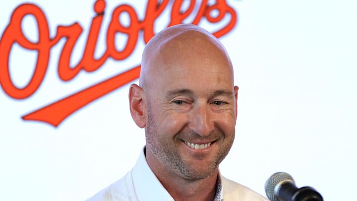 Nov 4, 2025; Baltimore, MD, USA; Craig Albernaz is introduced as the new Baltimore Orioles manager at Warehouse Bar. Mandatory Credit: Daniel Kucin Jr.-Imagn Images