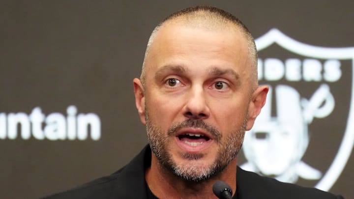 Feb 10, 2026; Henderson, NV, USA;  Las Vegas Raiders general manager John Spytek at press conference at Intermountain Health Performance Center. Mandatory Credit: Kirby Lee-Imagn Images