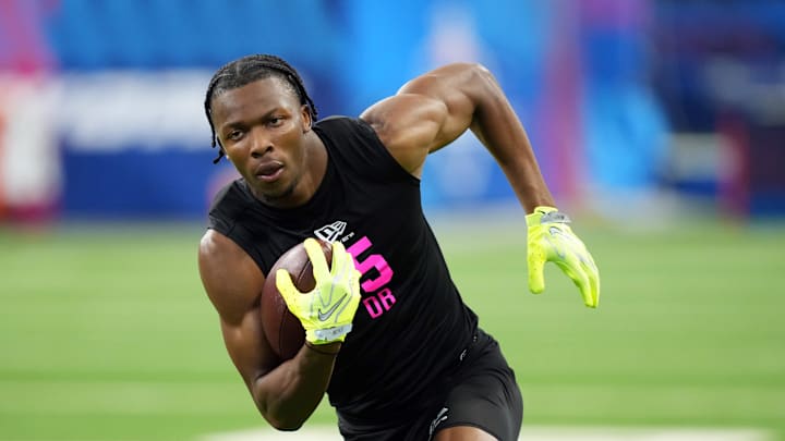 Feb 27, 2026; Indianapolis, IN, USA; Ohio State defensive back Davison Igbinosun (DB15) during the NFL Scouting Combine at Lucas Oil Stadium. Mandatory Credit: Kirby Lee-Imagn Images