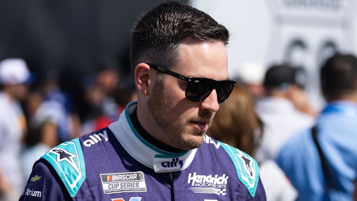 Feb 15, 2026; Daytona Beach, Florida, USA; NASCAR Cup Series driver Alex Bowman (48) during the 68th running of the Daytona 500 at Daytona International Speedway.