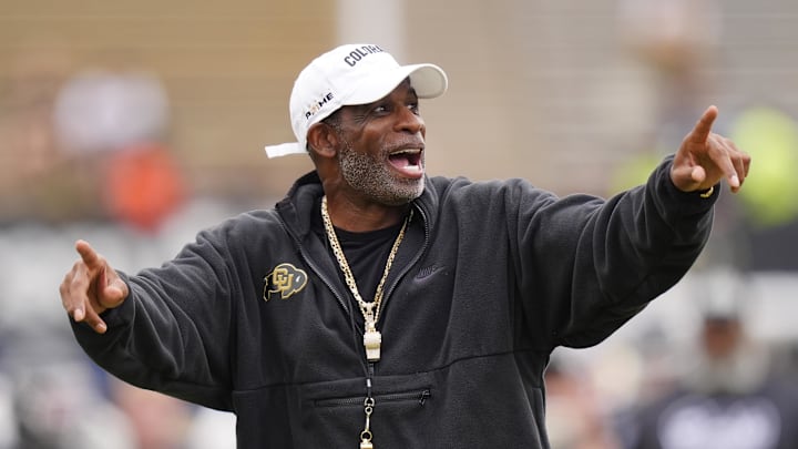 Oct 11, 2025; Boulder, Colorado, USA; Colorado Buffaloes head coach Deion Sanders before the game against the Iowa State Cyclones at Folsom Field.