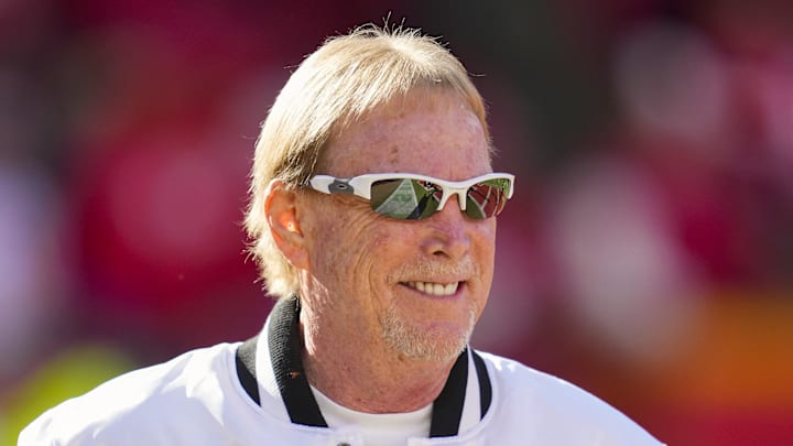 Nov 29, 2024; Kansas City, Missouri, USA; Las Vegas Raiders owner Mark Davis takes the field prior to a game against the Kansas City Chiefs at GEHA Field at Arrowhead Stadium. Mandatory Credit: Jay Biggerstaff-Imagn Images Nov 29, 2024; Kansas City, Missouri, USA; Las Vegas Raiders owner Mark Davis takes the field prior to a game against the Kansas City Chiefs at GEHA Field at Arrowhead Stadium. Mandatory Credit: Jay Biggerstaff-Imagn Images
