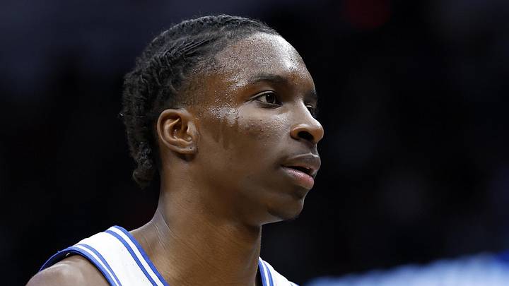 Mar 27, 2026; Washington, DC, USA; Duke Blue Devils guard Dame Sarr (7) reacts in the second half during a Sweet Sixteen game of the East Regional of the men's 2026 NCAA Tournament at Capital One Arena. Mandatory Credit: Amber Searls-Imagn Images Mar 27, 2026; Washington, DC, USA; Duke Blue Devils guard Dame Sarr (7) reacts in the second half during a Sweet Sixteen game of the East Regional of the men's 2026 NCAA Tournament at Capital One Arena. Mandatory Credit: Amber Searls-Imagn Images