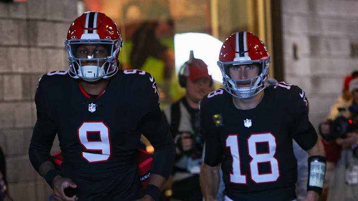 Atlanta Falcons quarterbacks Michael Penix Jr. and Kirk Cousins Atlanta Falcons quarterbacks Michael Penix Jr. and Kirk Cousins