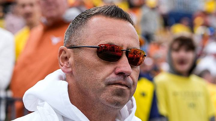 Texas head coach Steve Sarkisian takes the field for warm-up at Michigan Stadium in Ann Arbor on Saturday, September 7, 2024. Texas head coach Steve Sarkisian takes the field for warm-up at Michigan Stadium in Ann Arbor on Saturday, September 7, 2024.