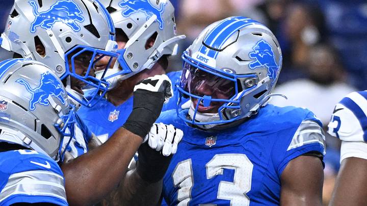 Detroit Lions tight end Jackson Meeks (13) celebrates with teammates. Detroit Lions tight end Jackson Meeks (13) celebrates with teammates.