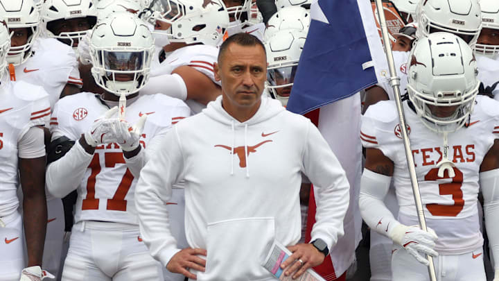Texas Longhorns head coach Steve Sarkisian waits to lead his team onto the field prior to the game against the Mississippi State Bulldogs at Davis Wade Stadium at Scott Field. 