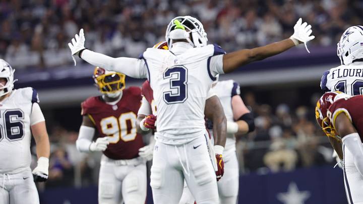 Dallas Cowboys wide receiver George Pickens reacts against the Washington Commanders.