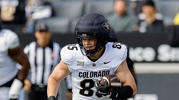 Apr 19, 2025; Boulder, CO, USA; Colorado Buffaloes tight end Zach Atkins (85) during the spring game at Folsom Field. Apr 19, 2025; Boulder, CO, USA; Colorado Buffaloes tight end Zach Atkins (85) during the spring game at Folsom Field.